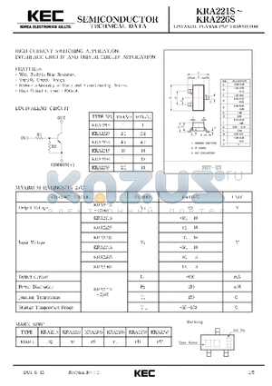 KRA223S datasheet - EPITAXIAL PLANAR PNP TRANSISTOR (HIGH CURRENT SWITCHING, INTERFACE CIRCUIT AND DRIVER CIRCUIT)