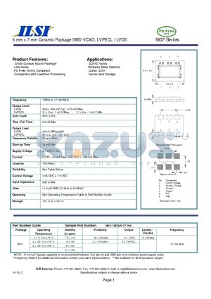 I607-1AB9H-77.760 datasheet - 5 mm x 7 mm Ceramic Package SMD VCXO, LVPECL / LVDS