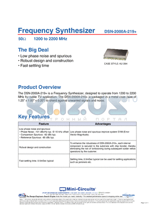 DSN-2000A-219+ datasheet - 50Y 1200 to 2200 MHz