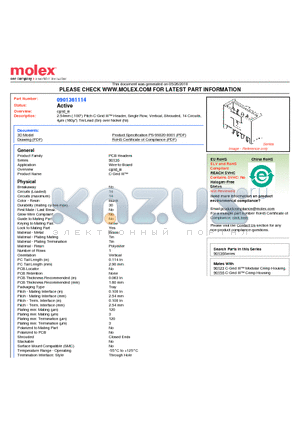 90136-1114 datasheet - 2.54mm (.100) Pitch C-Grid III Header, Single Row, Vertical, Shrouded, 14 Circuits, 4lm (160l) Tin/Lead (Sn) over Nickel (Ni)