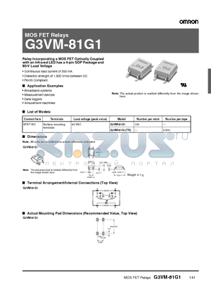 G3VM-81G1 datasheet - MOS FET Relays