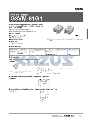 G3VM-81G1TR datasheet - MOS FET Relays