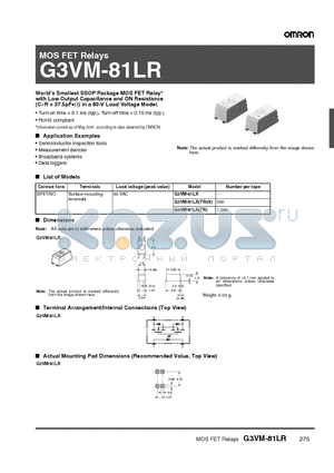 G3VM-81TR datasheet - MOS FET Relays