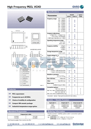 GV93-632 datasheet - HIGH FREQUENCY PECL VCXO