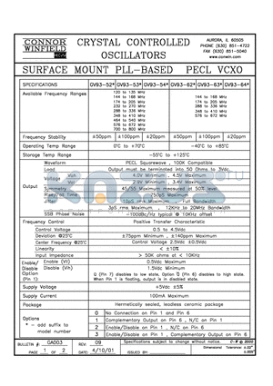 GV93-633 datasheet - SURFACE MOUNT PLL-BASED PECL VCXO