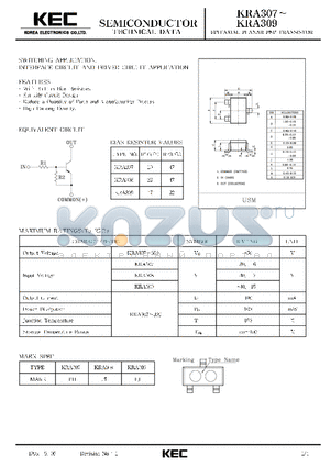 KRA308 datasheet - EPITAXIAL PLANAR PNP TRANSISTOR (SWITCHING, INTERFACE CIRCUIT AND DRIVER CIRCUIT)