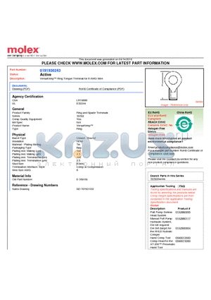 191930243 datasheet - VersaKrimp Ring Tongue Terminal for 6 AWG Wire