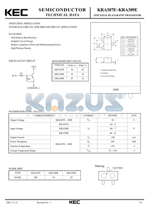 KRA308E datasheet - EPITAXIAL PLANAR PNP TRANSISTOR