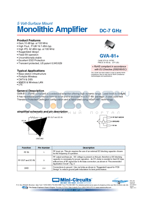GVA-81+ datasheet - Monolithic Amplifier