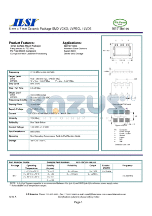 I617-2AB9H-155.520 datasheet - 5 mm x 7 mm Ceramic Package SMD VCXO, LVPECL / LVDS