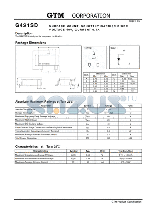 G421SD datasheet - SURFACE MOUNT, SCHOTTKY BARRIER DIODE VOLTAGE 40V, CURRENT 0.1A