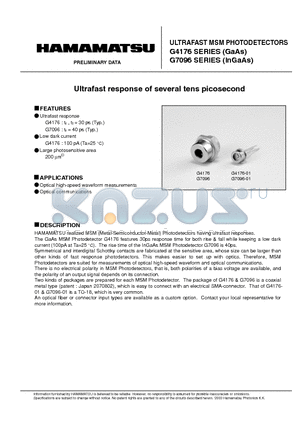 G4176 datasheet - ULTRAFAST MSM PHOTODETECTORS