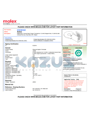 191951021 datasheet - MagKrimp Round Ring Tongue Terminal for 12 AWG Magnet Wire, 10,380-52,480Circular Mil Area, Stud Size 3/8