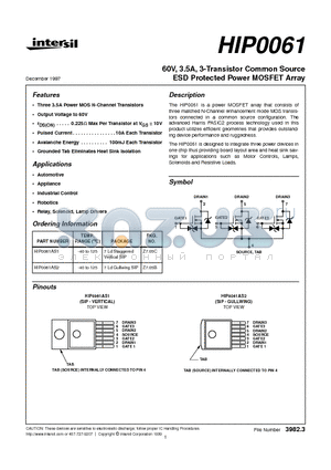 HIP0061AS1 datasheet - 60V, 3.5A, 3-Transistor Common Source ESD Protected Power MOSFET Array