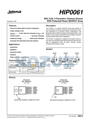 HIP0061AS2 datasheet - 60V, 3.5A, 3-Transistor Common Source ESD Protected Power MOSFET Array