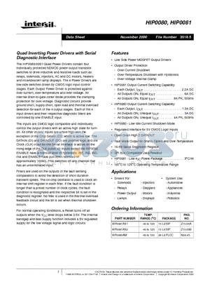 HIP0080 datasheet - Quad Inverting Power Drivers with Serial Diagnostic Interface