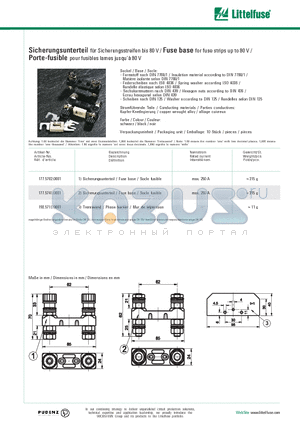 192.5710.0001 datasheet - Fuse base for fuse stips up to 80 V