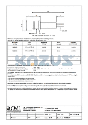 19200250 datasheet - LED Indicator 8mm Infrared LED with optic