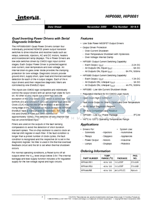 HIP0081AS2 datasheet - Quad Inverting Power Drivers with Serial Diagnostic Interface