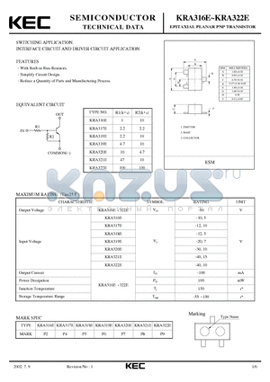 KRA319E datasheet - EPITAXIAL PLANAR PNP TRANSISTOR