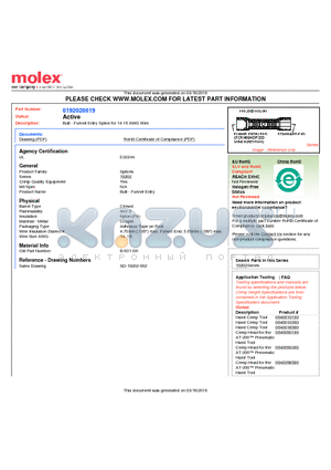 192020019 datasheet - Butt - Funnel Entry Splice for 14-16 AWG Wire