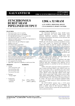 GVT71128D32T-4 datasheet - 128K X 32 SYNCHRONOUS BURST SRAM