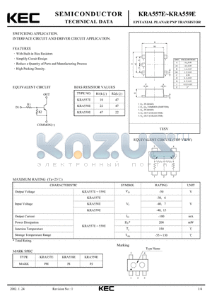 KRA557E datasheet - EPITAXIAL PLANAR PNP TRANSISTOR (SWITCHING, INTERFACE CIRCUIT AND DRIVER CIRCUIT)