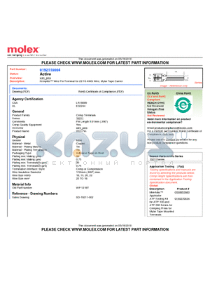 192110004 datasheet - Krimptite Wire Pin Terminal for 22-18 AWG Wire, Mylar Tape Carrier