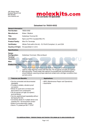 19212-0001 datasheet - Nylon and PVC Insulated Wire Pin