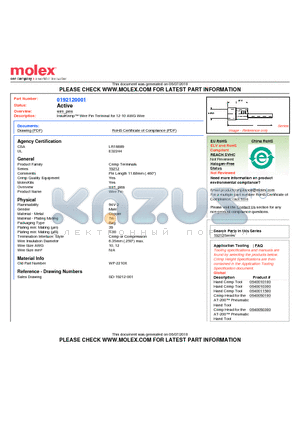 192120001 datasheet - InsulKrimp Wire Pin Terminal for 12-10 AWG Wire