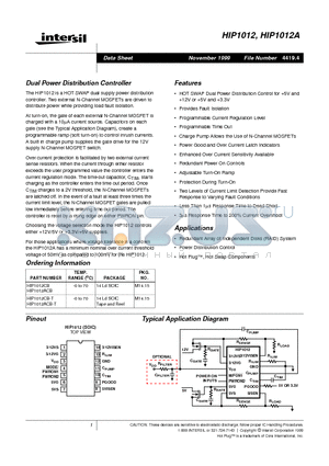 HIP1012 datasheet - Dual Power Distribution Controller