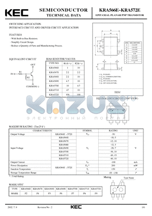 KRA566E datasheet - EPITAXIAL PLANAR PNP TRANSISTOR (SWITCHING, INTERFACE CIRCUIT AND DRIVER CIRCUIT)