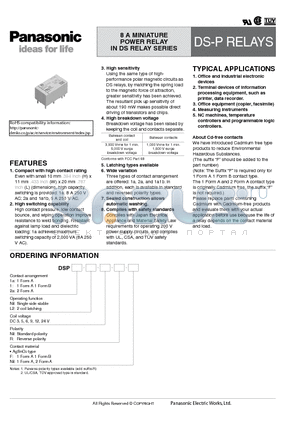 DSP1-DC24V-F datasheet - 8 A MINIATURE POWER RELAY IN DS RELAY SERIES