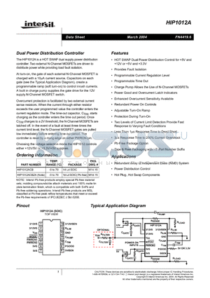 HIP1012ACBZA datasheet - Dual Power Distribution Controller