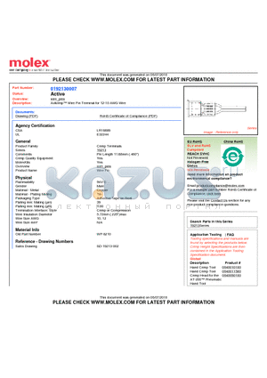 192130007 datasheet - Avikrimp Wire Pin Terminal for 12-10 AWG Wire