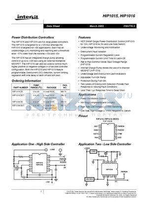 HIP1015_03 datasheet - Power Distribution Controllers