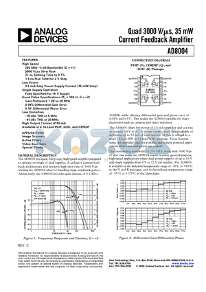 AD8004AR-14-REEL datasheet - Quad 3000 V/, 35 mW Current Feedback Amplifier