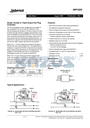 HIP1020CK-T datasheet - Single, Double or Triple-Output Hot Plug Controller