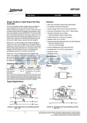 HIP1020CK-T datasheet - Single, Double or Triple-Output Hot^lug Controller