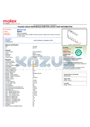 90147-1120 datasheet - 2.54mm (.100) Pitch C-Grid^ PC Board Connector, Single Row, Vertical, 20 Circuits, Tin (Sn) Plating