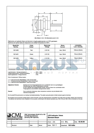 1921X000 datasheet - LED Indicator 14mm Standard Bezel
