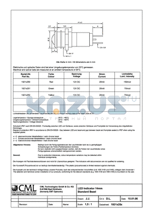 1921X250 datasheet - LED Indicator 14mm Standard Bezel