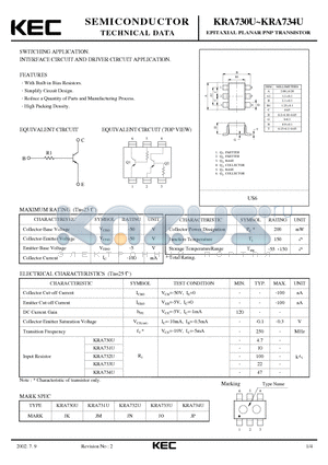 KRA731U datasheet - EPITAXIAL PLANAR PNP TRANSISTOR (SWITCHING, INTERFACE CIRCUIT AND DRIVER CIRCUIT)