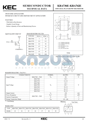 KRA736E datasheet - EPITAXIAL PLANAR PNP TRANSISTOR (SWITCHING, INTERFACE CIRCUIT AND DRIVER CIRCUIT)