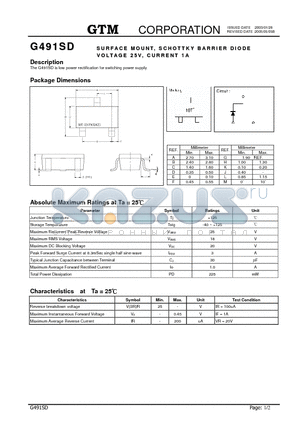 G491SD datasheet - SURFACE MOUNT, SCHOTTKY BARRIER DIODE VOLTAGE 25V, CURRENT 1A