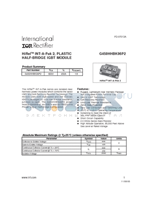 G450HHBK06P2 datasheet - HiRelTM INT-A-Pak 2, PLASTIC HALF-BRIDGE IGBT MODULE