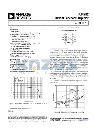 AD8011 datasheet - 300 MHz Current Feedback Amplifier