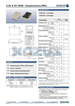 GVXO-34S datasheet - 3.3V & 5V VCXO