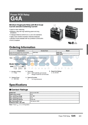 G4A-1A-E datasheet - Power PCB Relay