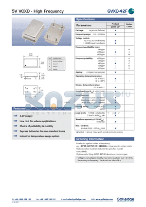 GVXO-42 datasheet - 5V VCXO High Frequency